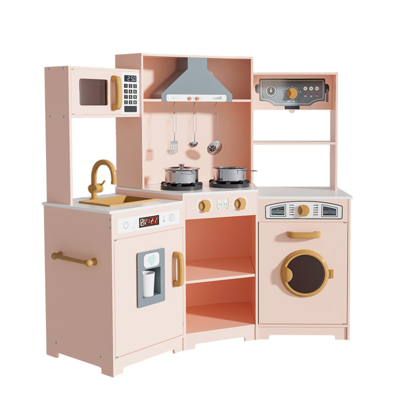 Uyihome Wooden Toddler Pink Play Kitchen Set For Girls Wayfair Wooden Toddler Pink Play Kitchen Set For Girls